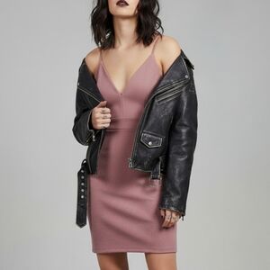 Mauve Bodycon Dress with Lace Back - S